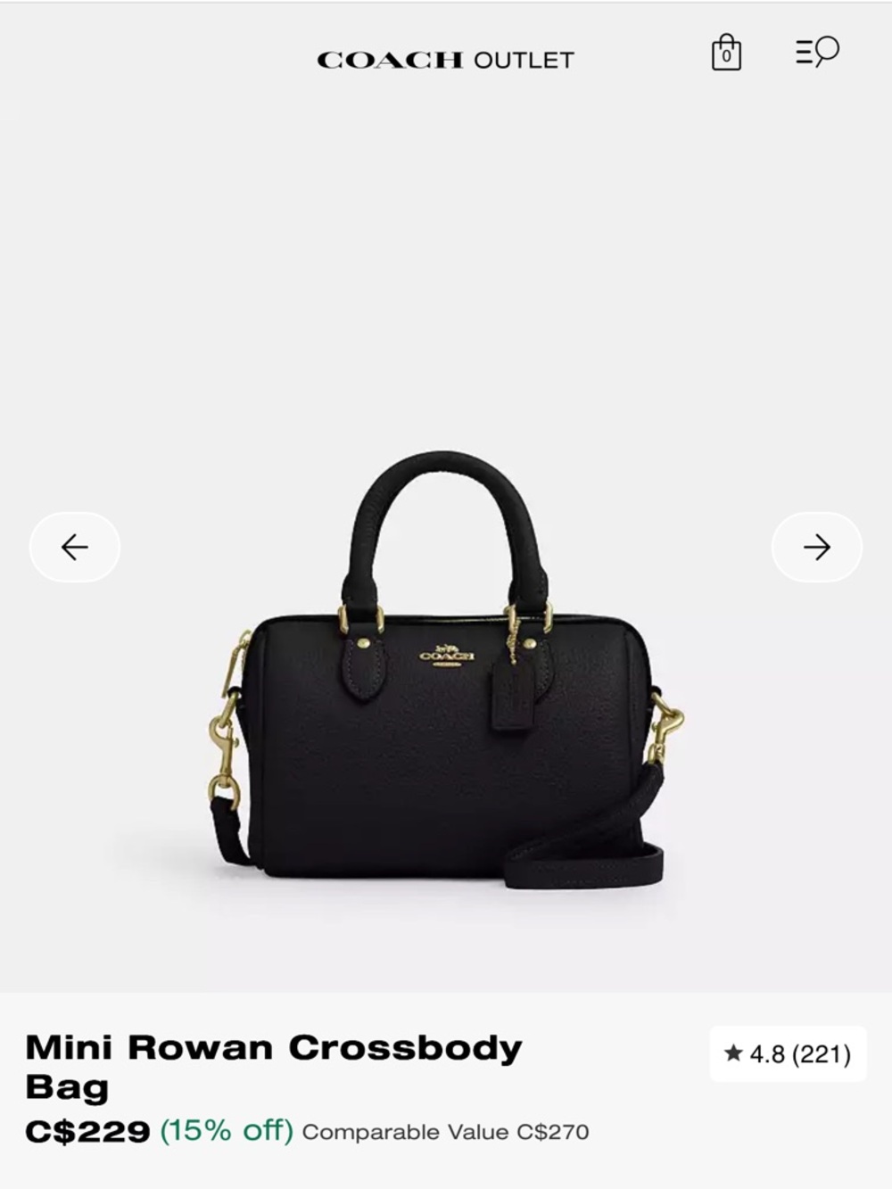 Coach Mini Rowan Black Gold Hardware